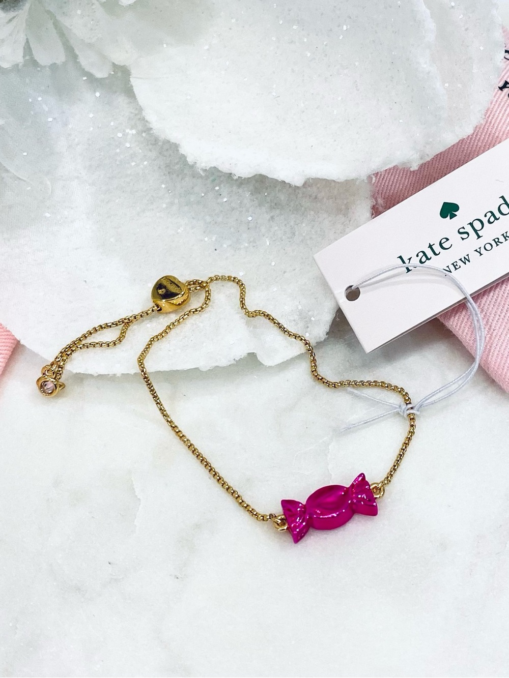 Kate Spade ♠️ slider bracelet with hot pink candy charm NWT novelty